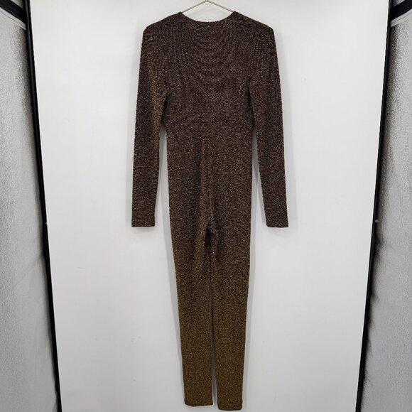 Celebrity Fashion by Hera Collection Black & Gold Metallic Deep V Jumpsuit M - Picture 1 of 12